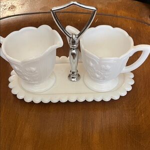 White Milk Glass Creamer and Sugar Set